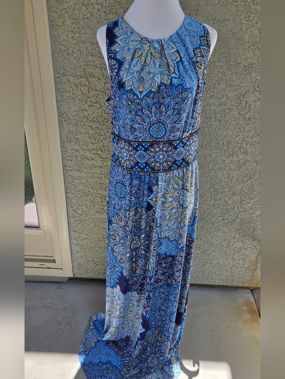 London Style Collection Blue Floral Medallion Sleeveless Maxi Dress